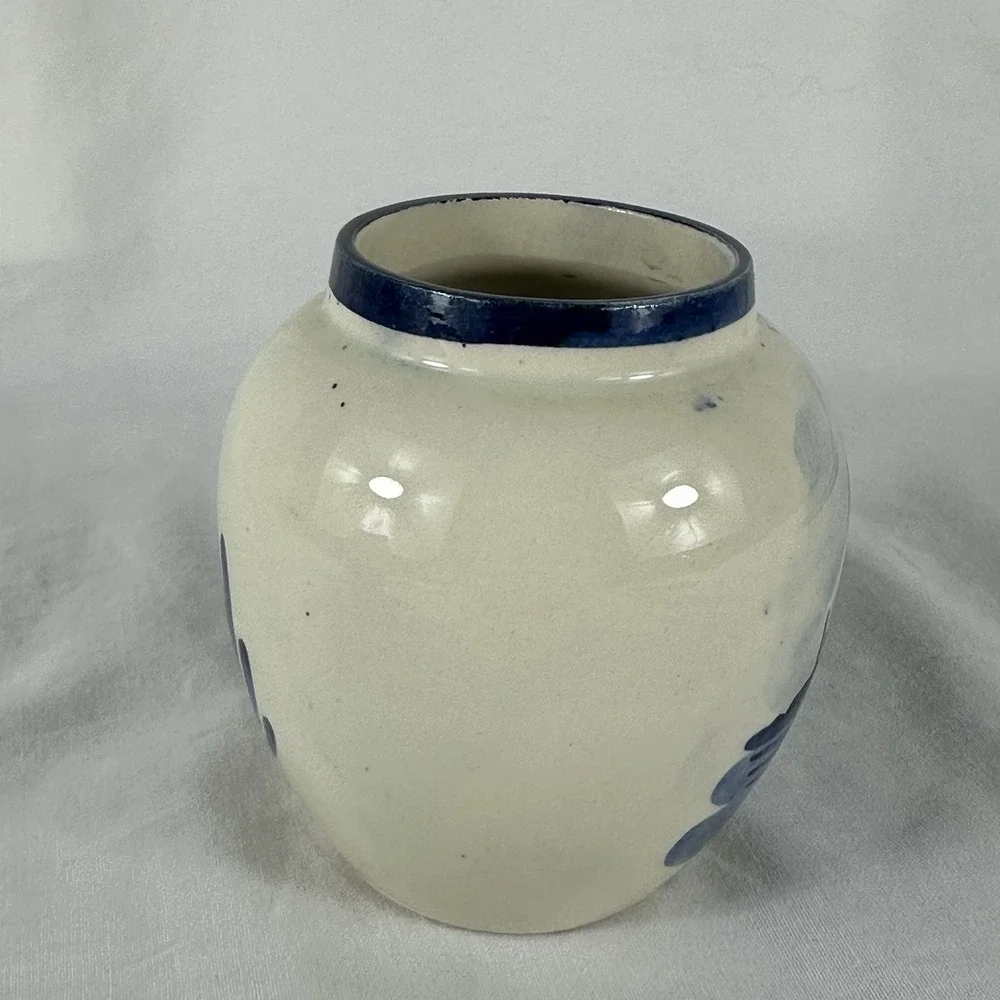 Vintage Delfts Handpainted Blue White Windmill Ginger Jar Pair Small 3.5